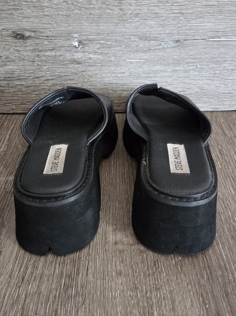 Steve Madden Lauretta Black Leather Platform Sandals – Y2K Retro Style - Size 6 - Picture 5 of 10